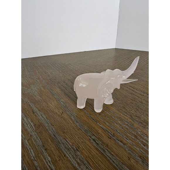 Rose Quartz Gemstone Carving Elephant, Trunk Up, READ DESCRIPTION - Picture 8 of 14